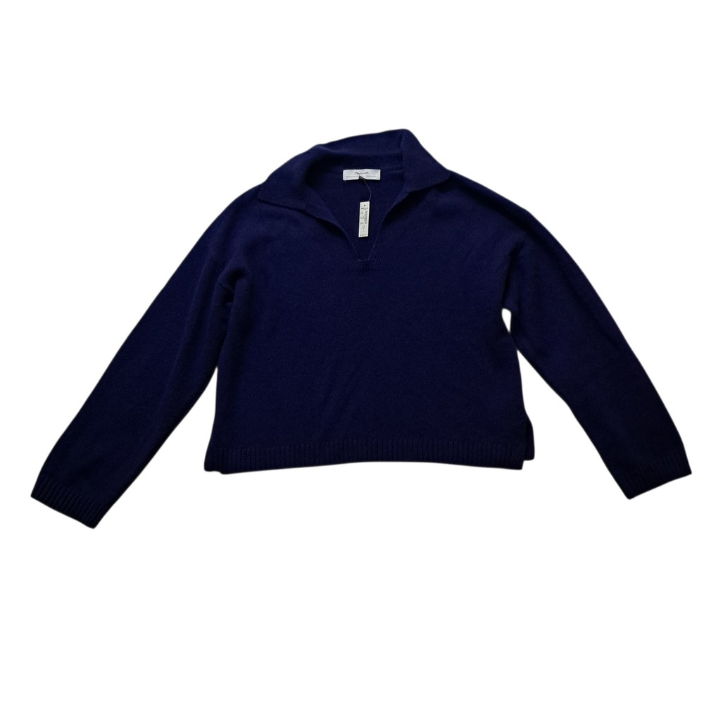 NWT Madewell Cashmere Wool Blend Polo Sweater Women's Cobalt Blue Preppy